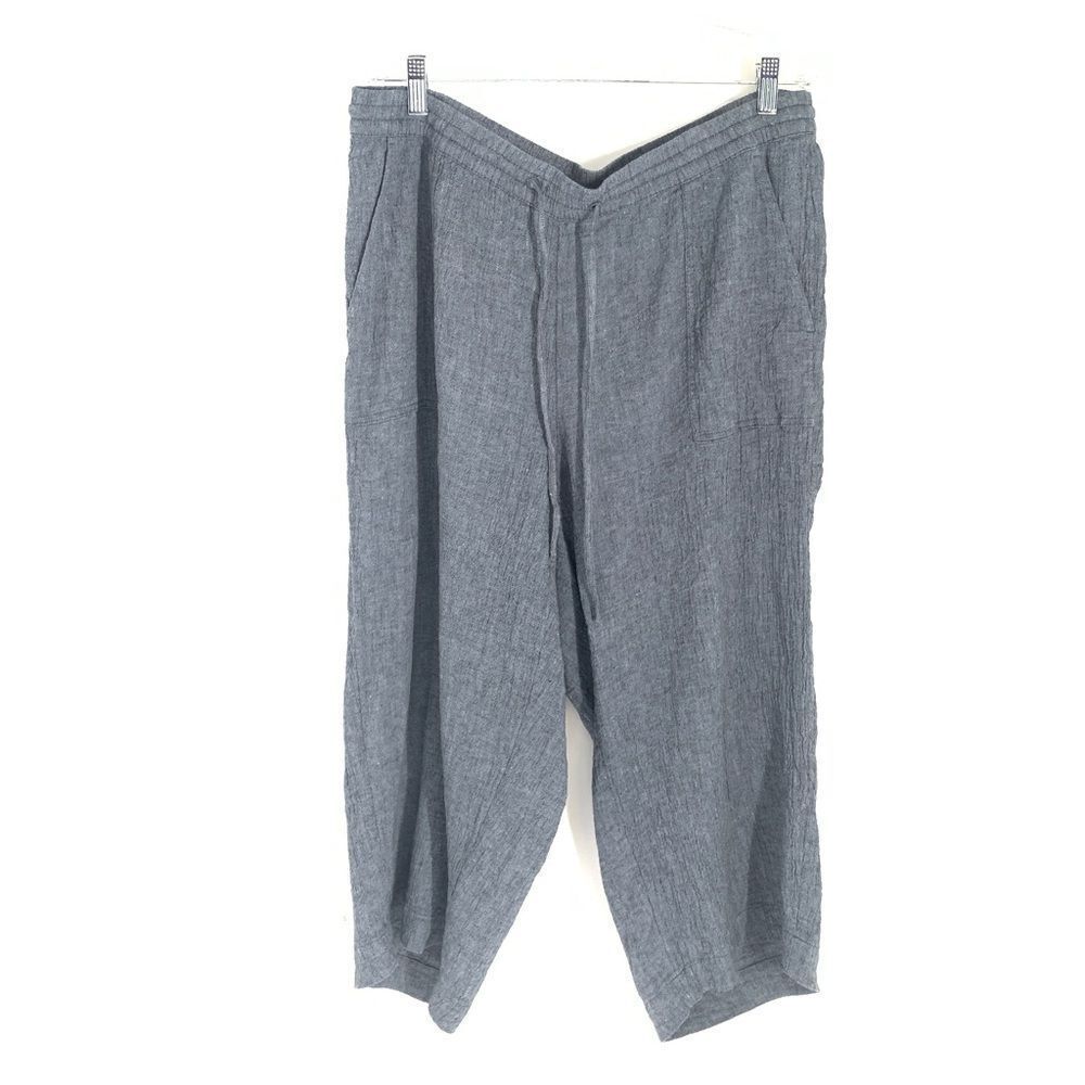 J Jill Pure Jill XL Blue Linen Blend Wide Leg Pull On Elastic Waistband Pants